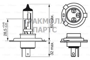ЛАМПА 12V 60/55W H4  1 лампочка - 1987302047
