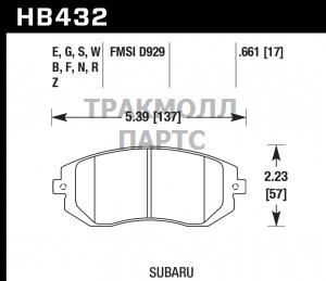 Колодки-тормозные-HB432Z-661-HAWK-PC-передние-Subaru-Forester-Impreza-Legacy - HB432Z661