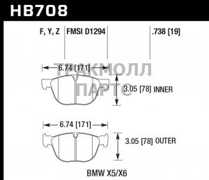 Колодки тормозные HB708F.738 HAWK HPS передние BMW - HB708F738