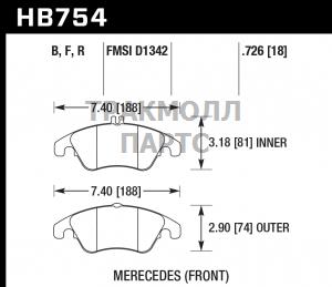 Колодки тормозные HB754F.726 HAWK HPS MB SLK - HB754F.726