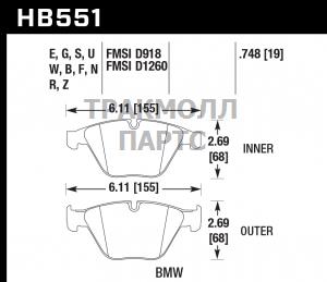 Колодки тормозные HB551R.748 HAWK Street Race передние - HB551R.748