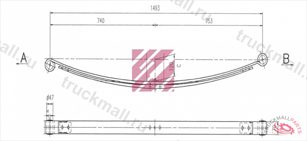 Рессора задняя 2 листовая усиленная MERCEDES Sprinter - M1056400