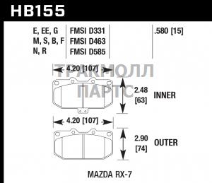 Колодки тормозные HB155F.580 HAWK HPS передние MAZDA - HB155F.580