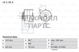 ГЕНЕРАТОР  14V 90A - 0986034150