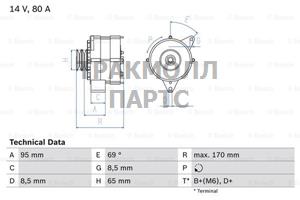 ГЕНЕРАТОР 14V 80A - 0986034710