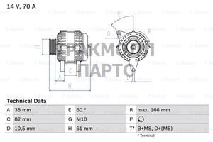 ГЕНЕРАТОР  14V 70A - 0986039550