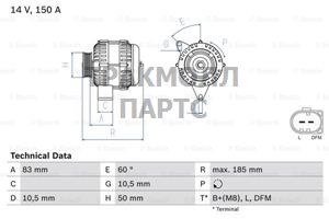 ГЕНЕРАТОР  14V 150A - 0986047560